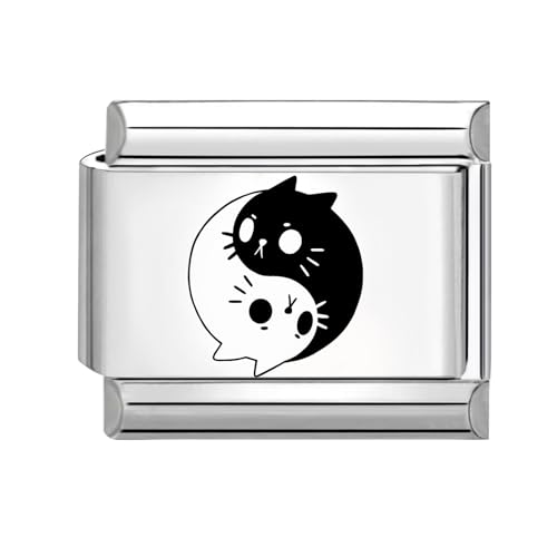 Hoomall Silber Italian Bracelet Charm Gravur 9mm Edelstahl Italian Charms Module DIY Abnehmbar Italian Style Charms Damen Italienische Armbänder Zubehör Geschenk für Mädchen Teens (Doppelt Katze) von Hoomall
