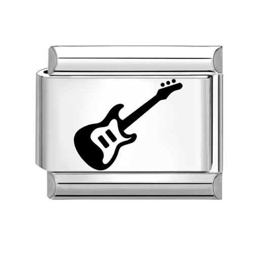 Hoomall Silber Italian Bracelet Charm Gravur 9mm Edelstahl Italian Charms Module DIY Abnehmbar Italian Style Charms Damen Italienische Armbänder Zubehör Geschenk für Mädchen Teens (Gitarre) von Hoomall