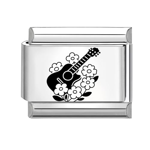 Hoomall Silber Italian Bracelet Charm Gravur 9mm Edelstahl Italian Charms Module DIY Abnehmbar Italian Style Charms Damen Italienische Armbänder Zubehör Geschenk für Mädchen Teens (Gitarren Blume) von Hoomall