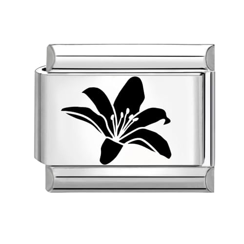 Hoomall Silber Italian Bracelet Charm Gravur 9mm Edelstahl Italian Charms Module DIY Abnehmbar Italian Style Charms Damen Italienische Armbänder Zubehör Geschenk für Mädchen Teens (Lilie) von Hoomall