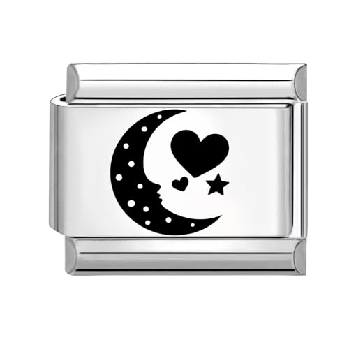 Hoomall Silber Italian Bracelet Charm Gravur 9mm Edelstahl Italian Charms Module DIY Abnehmbar Italian Style Charms Damen Italienische Armbänder Zubehör Geschenk für Mädchen Teens (Mond) von Hoomall