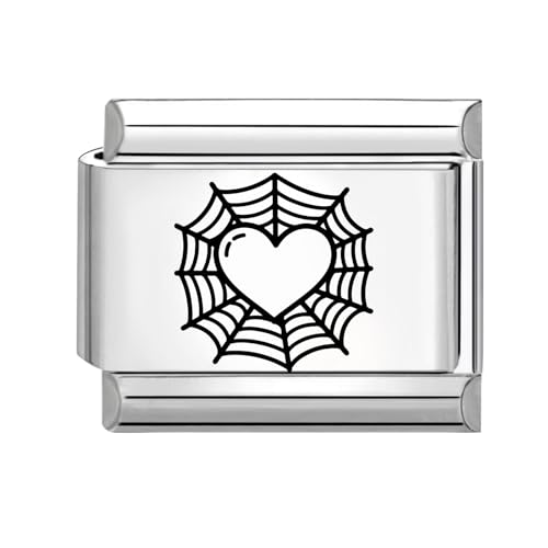 Hoomall Silber Italian Bracelet Charm Gravur 9mm Edelstahl Italian Charms Module DIY Abnehmbar Italian Style Charms Damen Italienische Armbänder Zubehör Geschenk für Mädchen Teens (Spinnennetz Herz) von Hoomall