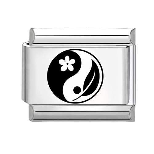 Hoomall Silber Italian Bracelet Charm Gravur 9mm Edelstahl Italian Charms Module DIY Abnehmbar Italian Style Charms Damen Italienische Armbänder Zubehör Geschenk für Mädchen Teens (Tai Chi Blume Blatt von Hoomall