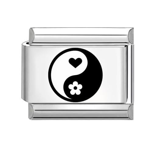 Hoomall Silber Italian Bracelet Charm Gravur 9mm Edelstahl Italian Charms Module DIY Abnehmbar Italian Style Charms Damen Italienische Armbänder Zubehör Geschenk für Mädchen Teens (Tai Chi Blume Herz) von Hoomall
