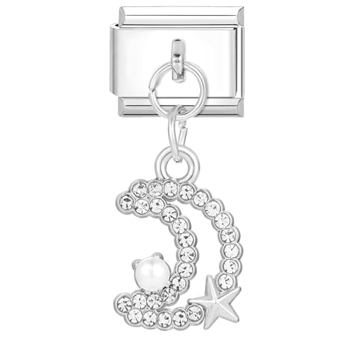 Hoomall Silber Italian Charm Bracelet Anhänger Charms für Armband Fußkettchen Halskette Ring 10x9mm Abnehmbare DIY Modul Charm Edelstahl Italian Charms(Diamant Sterne Mond) von Hoomall