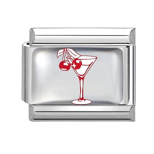 Hoomall Silber Italienisches Armband Charms Modular DIY 9mm Edelstahl Charms Rot Mustern UV Harz Italian Style Charm Module Abnehmbar Italian Bracelet Charm für Damen Geschenk (Cocktail Kirsche) von Hoomall