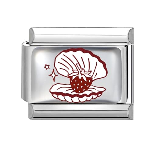 Hoomall Silber Italienisches Armband Charms Modular DIY 9mm Edelstahl Charms Rot Mustern UV Harz Italian Style Charm Module Abnehmbar Italian Bracelet Charm für Damen Geschenk (Erdbeer Perlmutt) von Hoomall