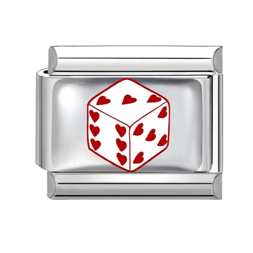 Hoomall Silber Italienisches Armband Charms Modular DIY 9mm Edelstahl Charms Rot Mustern UV Harz Italian Style Charm Module Abnehmbar Italian Bracelet Charm für Damen Geschenk (Herzen Würfel) von Hoomall