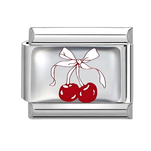 Hoomall Silber Italienisches Armband Charms Modular DIY 9mm Edelstahl Charms Rot Mustern UV Harz Italian Style Charm Module Abnehmbar Italian Bracelet Charm für Damen Geschenk (Kirschen mit Schleife) von Hoomall