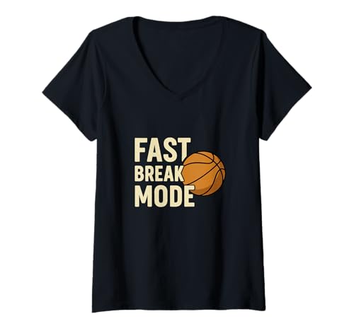 Damen Fast Break Mode Lustige Basketball-Grafik T-Shirt mit V-Ausschnitt von Hoop Hustle Apparel Co.