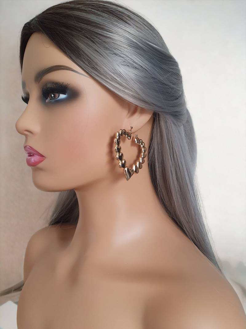 1 Paar 5 cm Große Goldfarbene Creolen Im Herz Design - Clip On Oder Durchbohrte Optionen Goldene von HoopaholicsUK