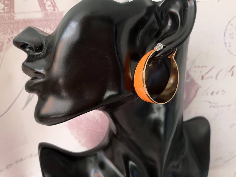 Hübsche 1, 5 "Gold-Ton & Gelb Oder Orange Extra Breite Creolen - Clip Durchbohrte Optionen von HoopaholicsUK