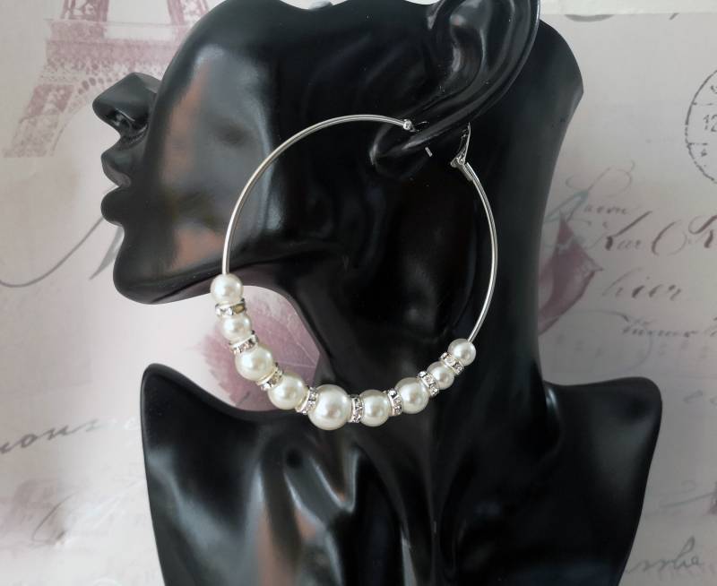 Wunderschöne Elfenbeinfarbene Kunstperlen-Creolen - Zum Klipsen Oder Durchbohrt 8 cm 80 Mm 3, 1" Abschlussperlen von HoopaholicsUK