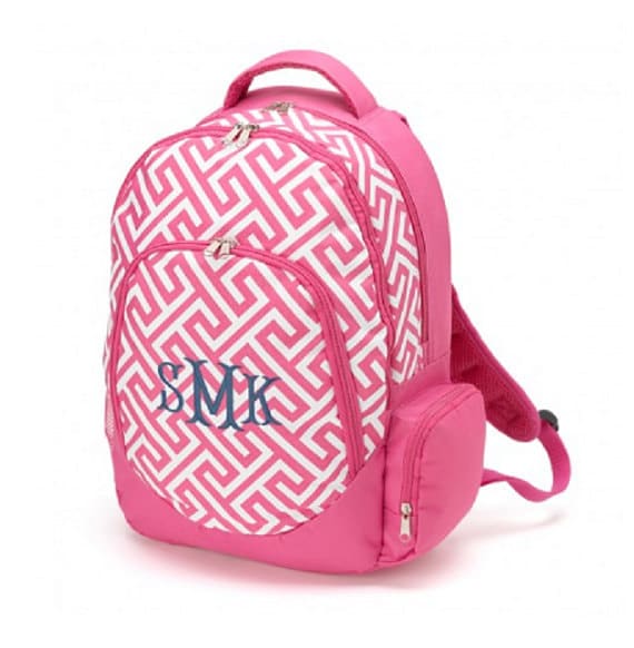 Pink Greek Key Rucksack Lunch Bag Combo Mit Monogramm Für Schulanfang Mädchen in Rucksack von HoopandStitch