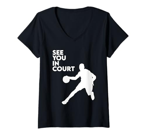 Damen See You In Court Eat Sleep Basketball-Spieler-Reifen, Motivation T-Shirt mit V-Ausschnitt Damen See You In Court Eat Sleep Basketball-Spieler-Reifen, Motivation T-Shirt mit V-Ausschnitt von Hoops Life Gear