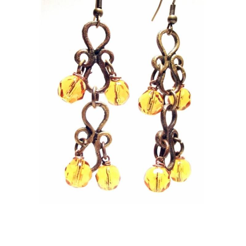 Handmade Schmuck Gelb Champagner Glas Perle Kronleuchter Ohrringe von HoopsandDangles