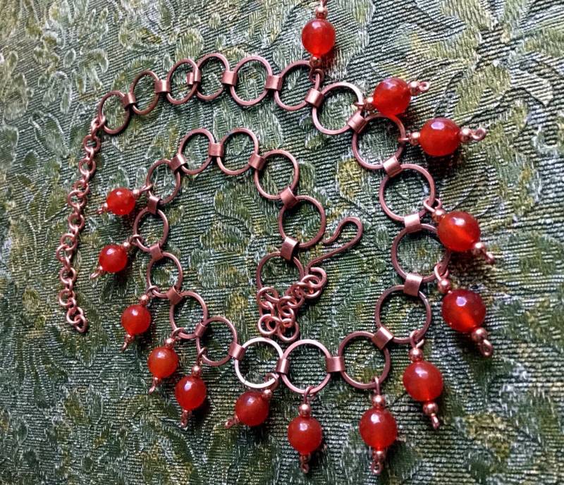 Facettierte Carnelian Perle Fransen Auf Buch Link Kupfer Halskette Facettierte Carnelian Perle Fransen Auf Buch Link Kupfer Halskette von HoorahUSA