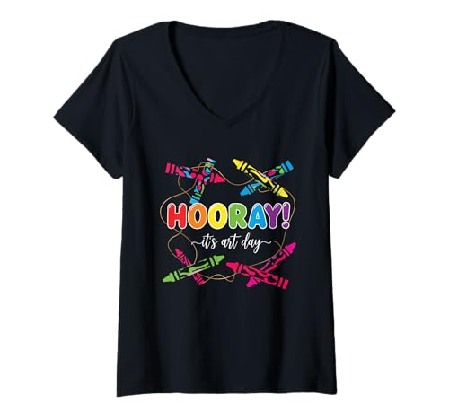 Damen Back to School Hooray It's Art Day Kunstlehrer Kunstkünstler T-Shirt mit V-Ausschnitt Damen Back to School Hooray It's Art Day Kunstlehrer Kunstkünstler T-Shirt mit V-Ausschnitt von Hooray It's Art Day Apparel Back2School