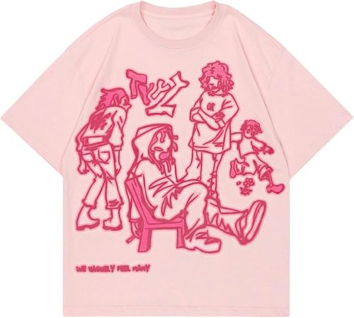 Oversized Graphic Tees for Women Y2k Men Streetwear Harajuku T-Shirts Vintage Tees, Pink, XL von Hooreatee