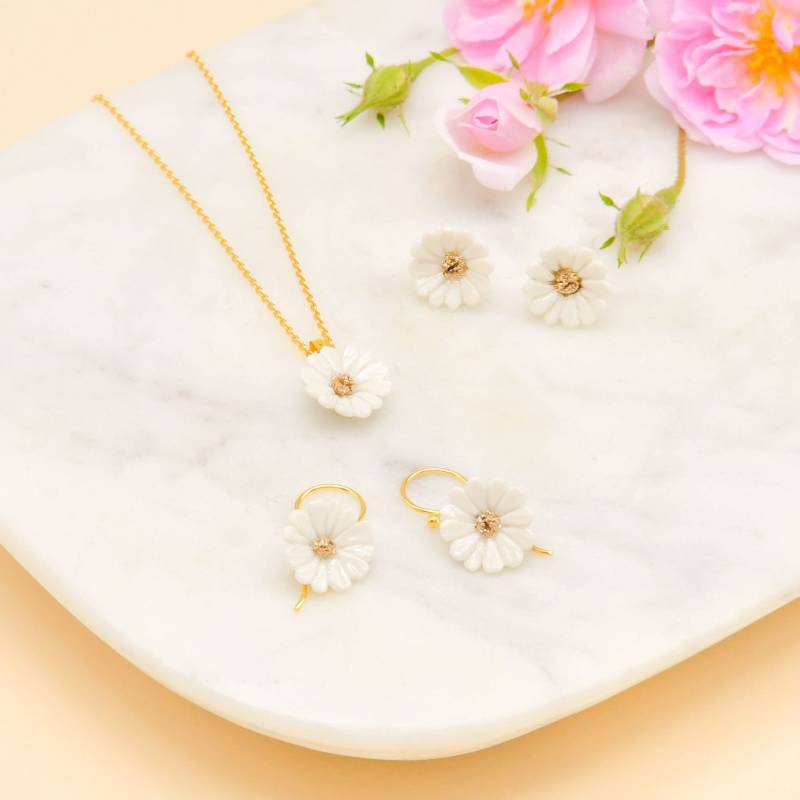 Gänseblümchen Halskette Und Ohrring/ Zierlicher Schmuck/ Hochzeit Schmuck Set/ Blumen Brautjungfer Geschenk/Geschenk Für Sie/Braut von HopSkipAndFlutter