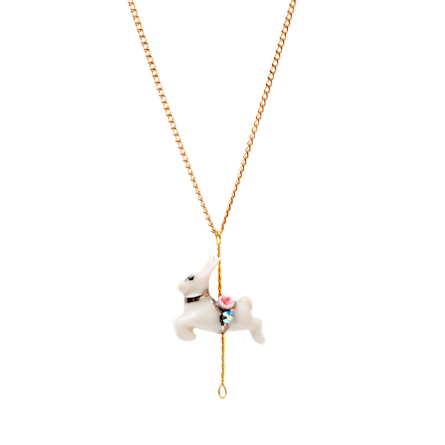 Merry Go Round Rabbit Halskette/White Anhänger Handgemachte Geschenke von HopSkipAndFlutter