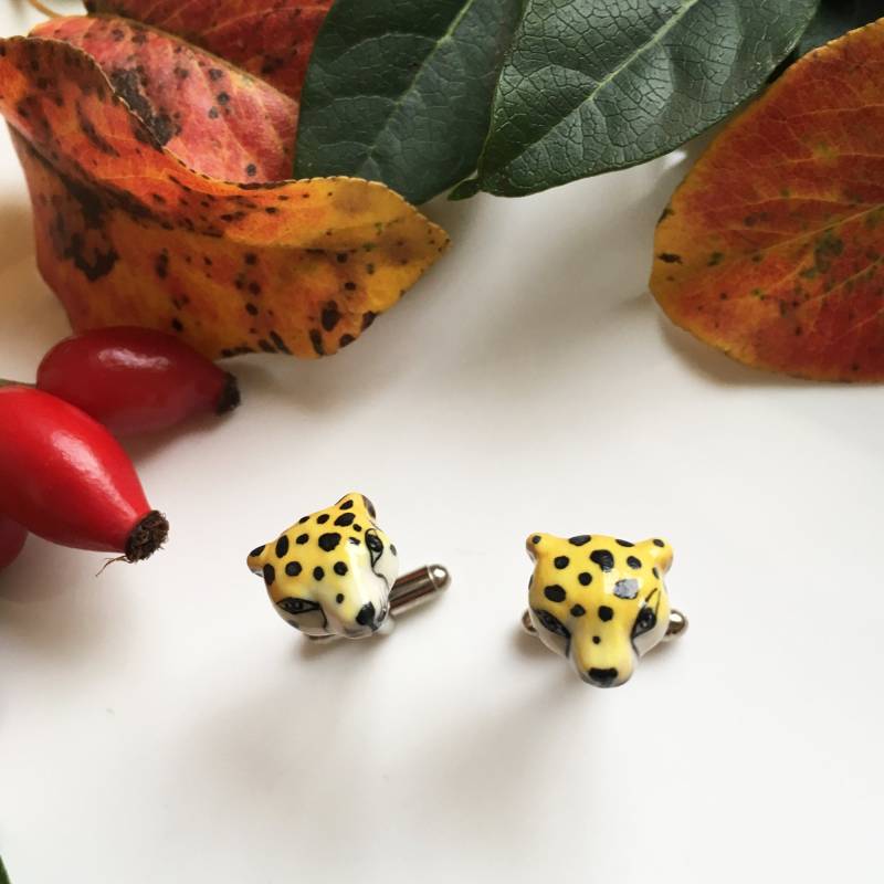 Handgemachte Porzellan Manschettenknöpfe, Sterling Silber Vergoldet von HopSkipAndFlutter