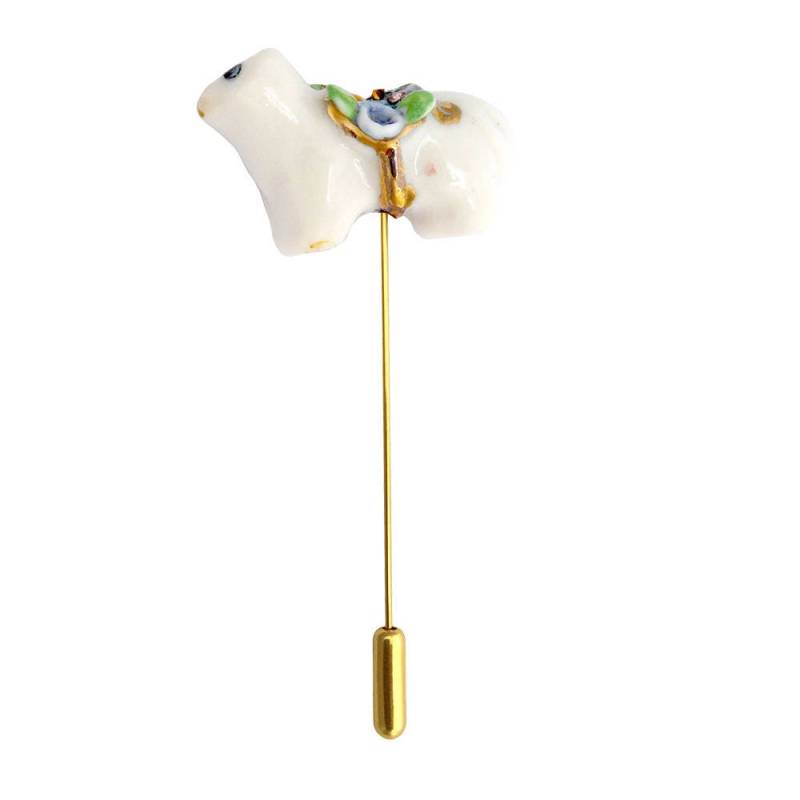 Porzellan Katze Brosche, Vergoldetes Sterling Silber Anstecknadel von HopSkipAndFlutter