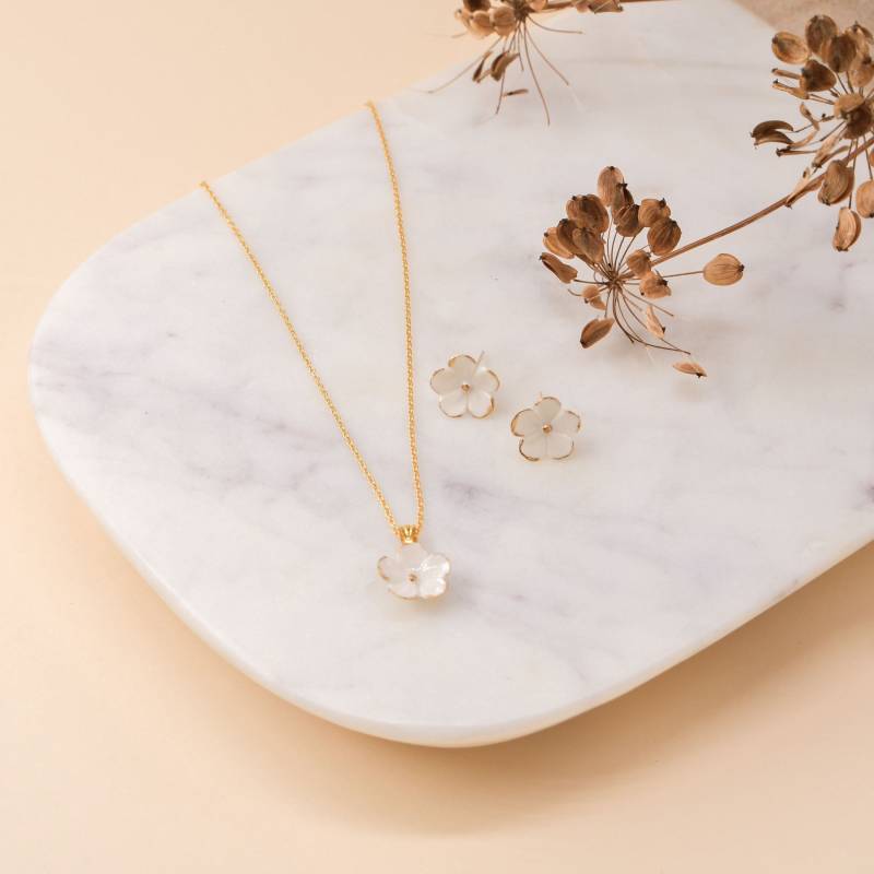 Vergissmeinnicht Halskette Und Ohrringe Set, Vergoldetes Sterling Silber, Porzellan Blume Schmuck, Brautschmuck von HopSkipAndFlutter