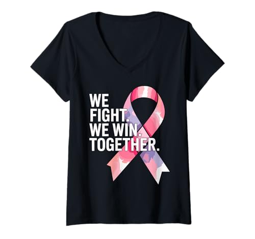 Damen Brustkrebs-Unterstützung Pinkes Bewusstsein Schleife T-Shirt mit V-Ausschnitt Damen Brustkrebs-Unterstützung Pinkes Bewusstsein Schleife T-Shirt mit V-Ausschnitt von Hope And Strength Cancer Support Apparel