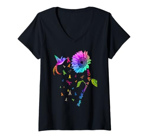 Damen Hope-Fight-Cancer Sonnenblumenkolibri T-Shirt mit V-Ausschnitt Damen Hope-Fight-Cancer Sonnenblumenkolibri T-Shirt mit V-Ausschnitt von Hope-Fight-Cancer-In-All-Colors-Sunflower