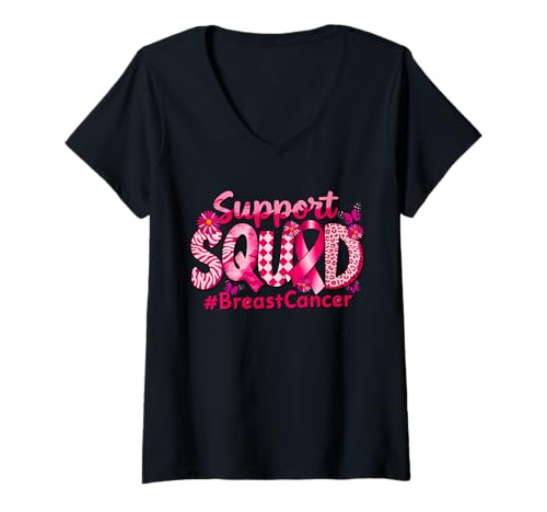 Damen Brustkrebs Mütter Töchter Familie Freunde Support Squad T-Shirt mit V-Ausschnitt von Hope In Pink Apparel.USA