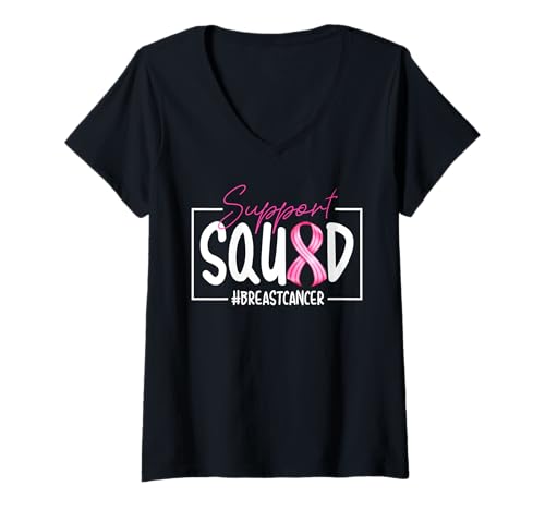 Damen Brustkrebs Mütter Töchter Familie Freunde Support Squad T-Shirt mit V-Ausschnitt von Hope In Pink Apparel.USA