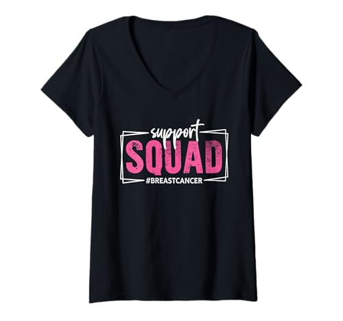 Damen Brustkrebs Mütter Töchter Familie Freunde Support Squad T-Shirt mit V-Ausschnitt von Hope In Pink Apparel.USA
