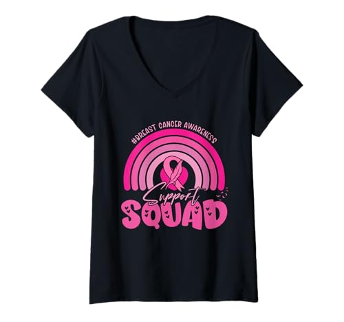 Damen Brustkrebsbewusstsein Familie Freunde Support Squad Frauen T-Shirt mit V-Ausschnitt von Hope In Pink Apparel.USA