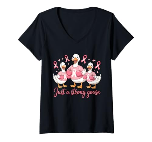 Damen Netter Survivor-Unterstützer von Just A Strong Goose Family Fighter T-Shirt mit V-Ausschnitt von Hope In Pink Apparel.USA