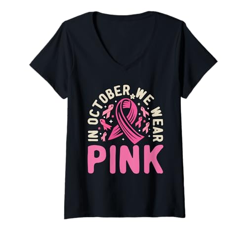 Damen Pink Ribbon Brustkrebs-Bewusstsein Freunde Familie Unterstützer T-Shirt mit V-Ausschnitt Damen Pink Ribbon Brustkrebs-Bewusstsein Freunde Familie Unterstützer T-Shirt mit V-Ausschnitt von Hope In Pink Apparel.USA