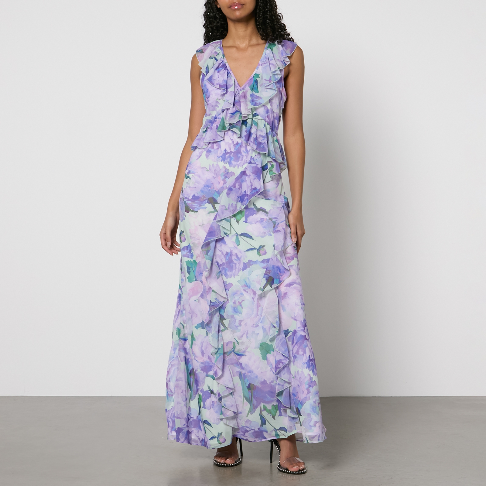 Hope & Ivy Breslin Floral-Print Chiffon Frill Maxi Dress - UK 12 von Hope & Ivy