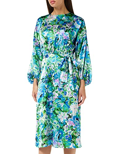 Hope & Ivy Damen The Arielle Satin floral midi Dress with Blouson Sleeve Kleid für besondere Anlässe, Blue/Green, 36 von Hope & Ivy