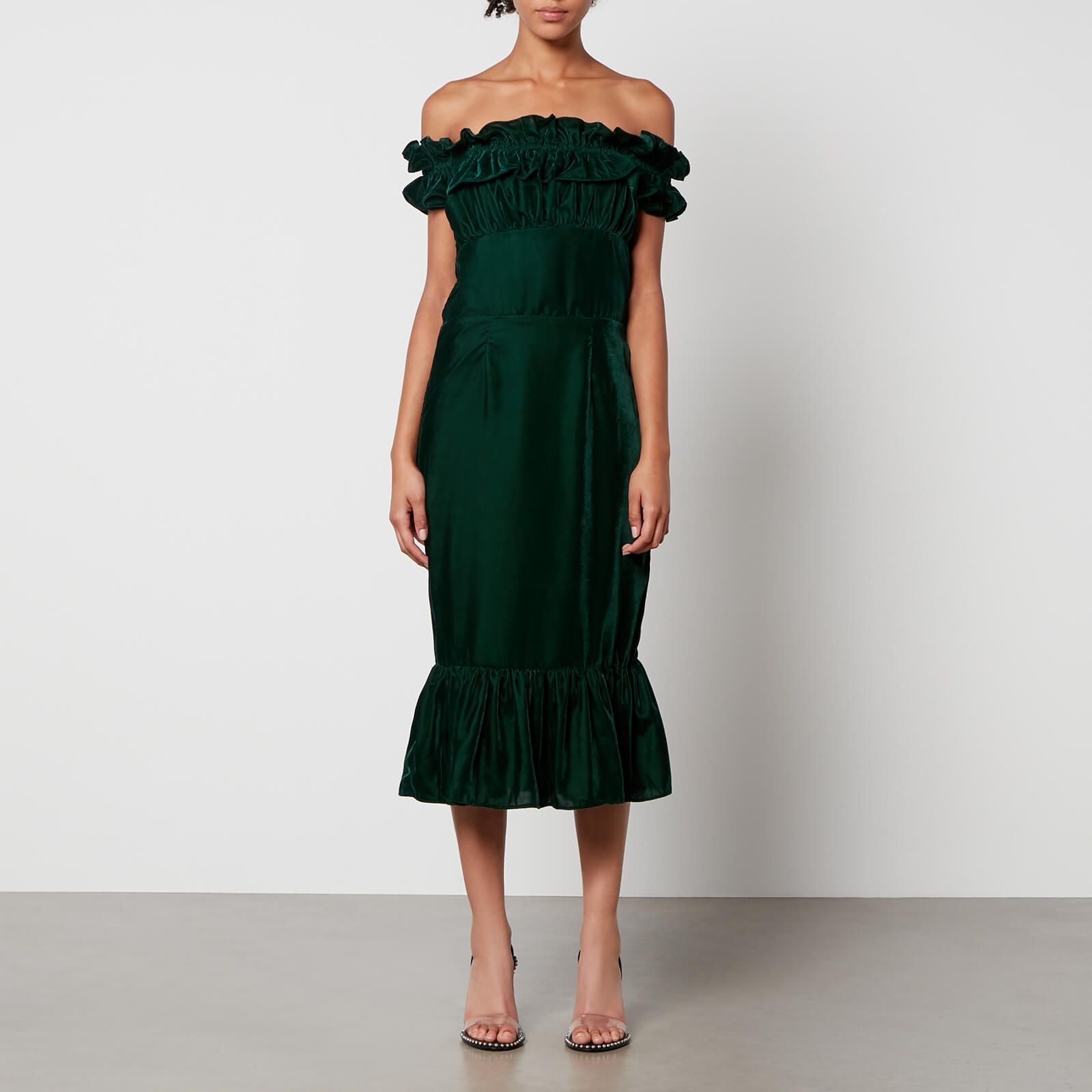 Hope & Ivy Eve Ruffle-Trimmed Velvet Midi Dress - UK 10 von Hope & Ivy