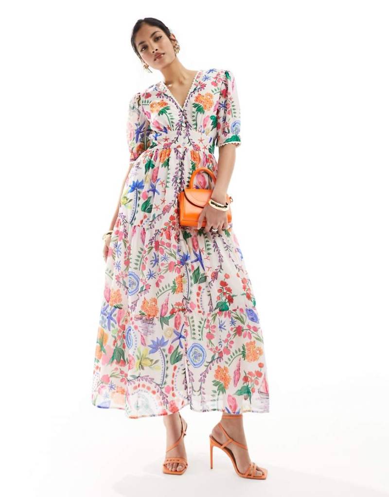 Hope & Ivy - Freizeit-Midikleid mit hellem Patchwork-Print-Bunt von Hope & Ivy