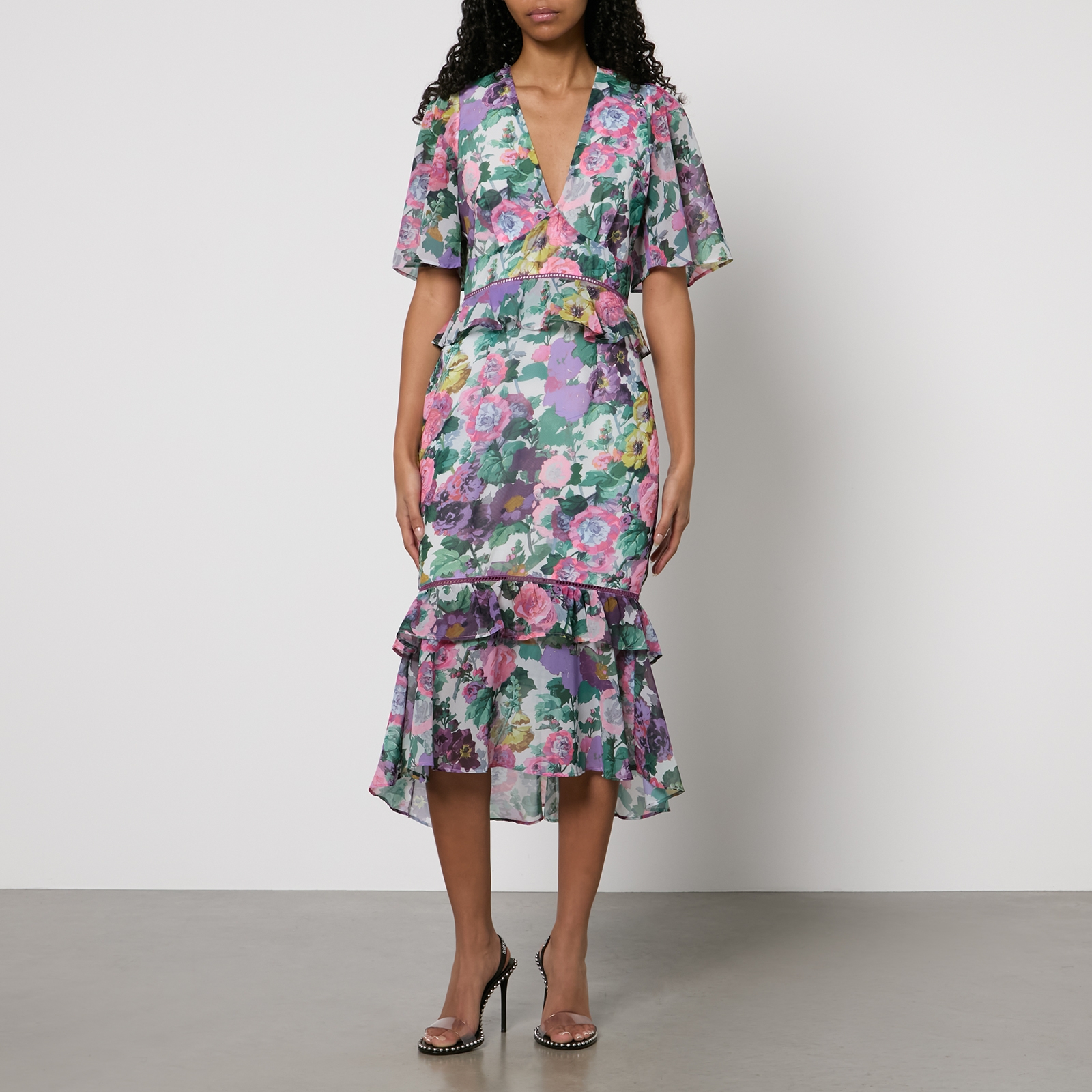 Hope & Ivy Hattie Frill Floral-Print Chiffon Midi Dress - UK 14 von Hope & Ivy