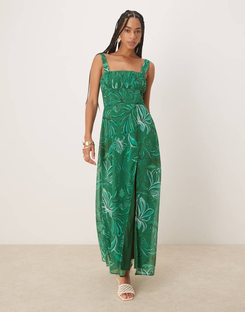 Hope & Ivy - Maxikleid mit grünem Palmenprint und Korsett-Detail von Hope & Ivy