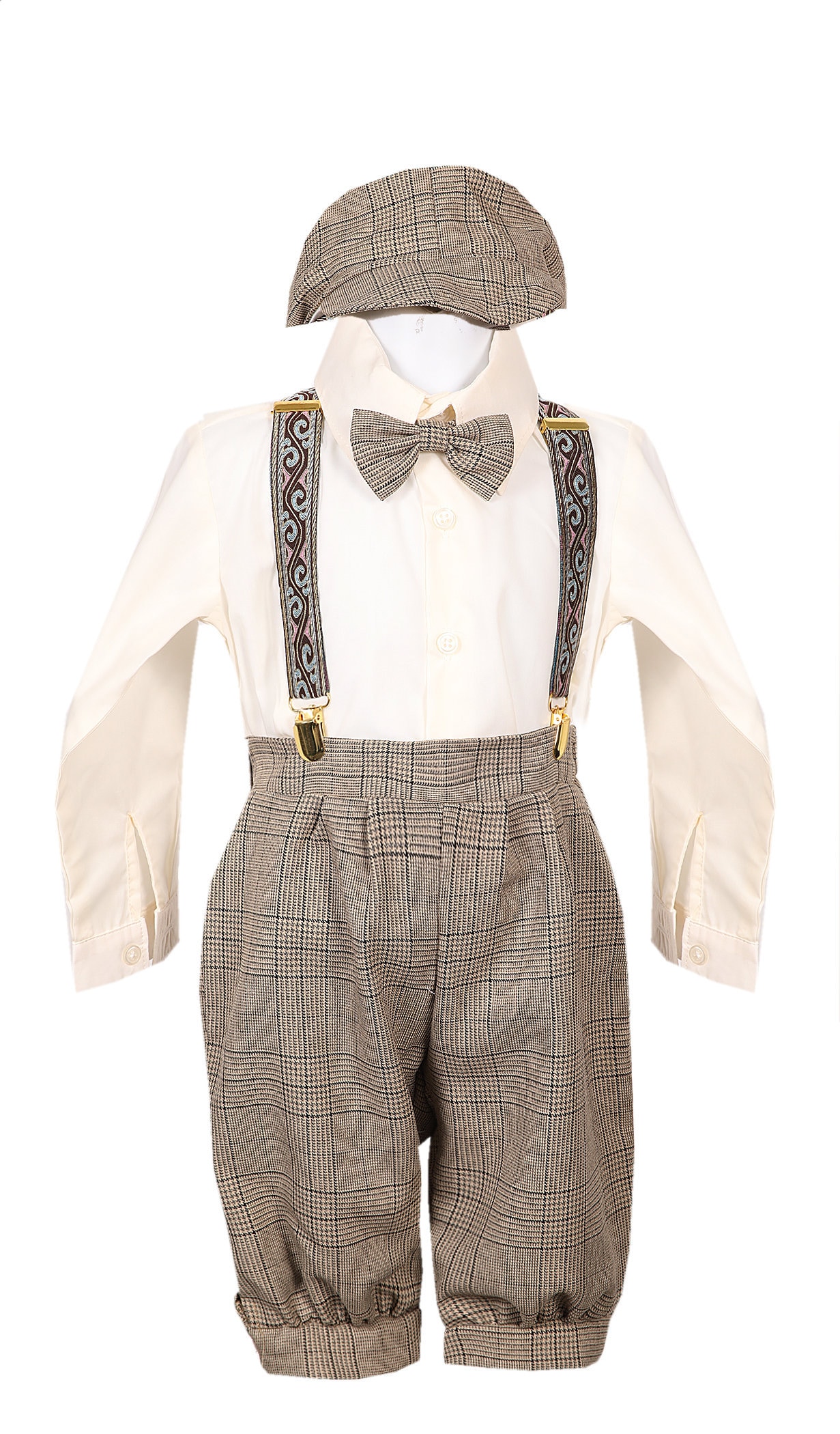 Reduziert Herbst European Style Jungen Outfit Mit Hosenträger Und Shorts Set in Phantasie Braun Elfenbein Farbe Shirt von HopeMeetsFashion