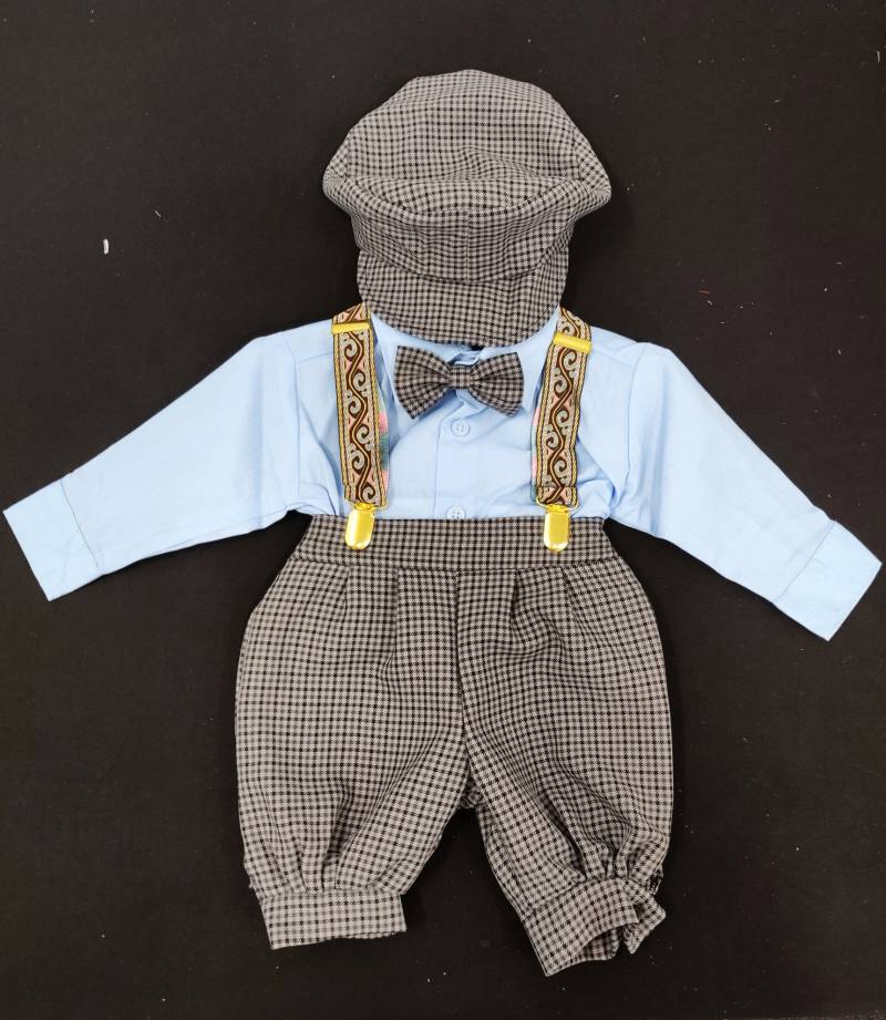 Reduziert Herbstliches European Style Jungen Outfit Mit Strapsen Und Shorts Set in Ausgefallenen Baby Blau Charcoal von HopeMeetsFashion