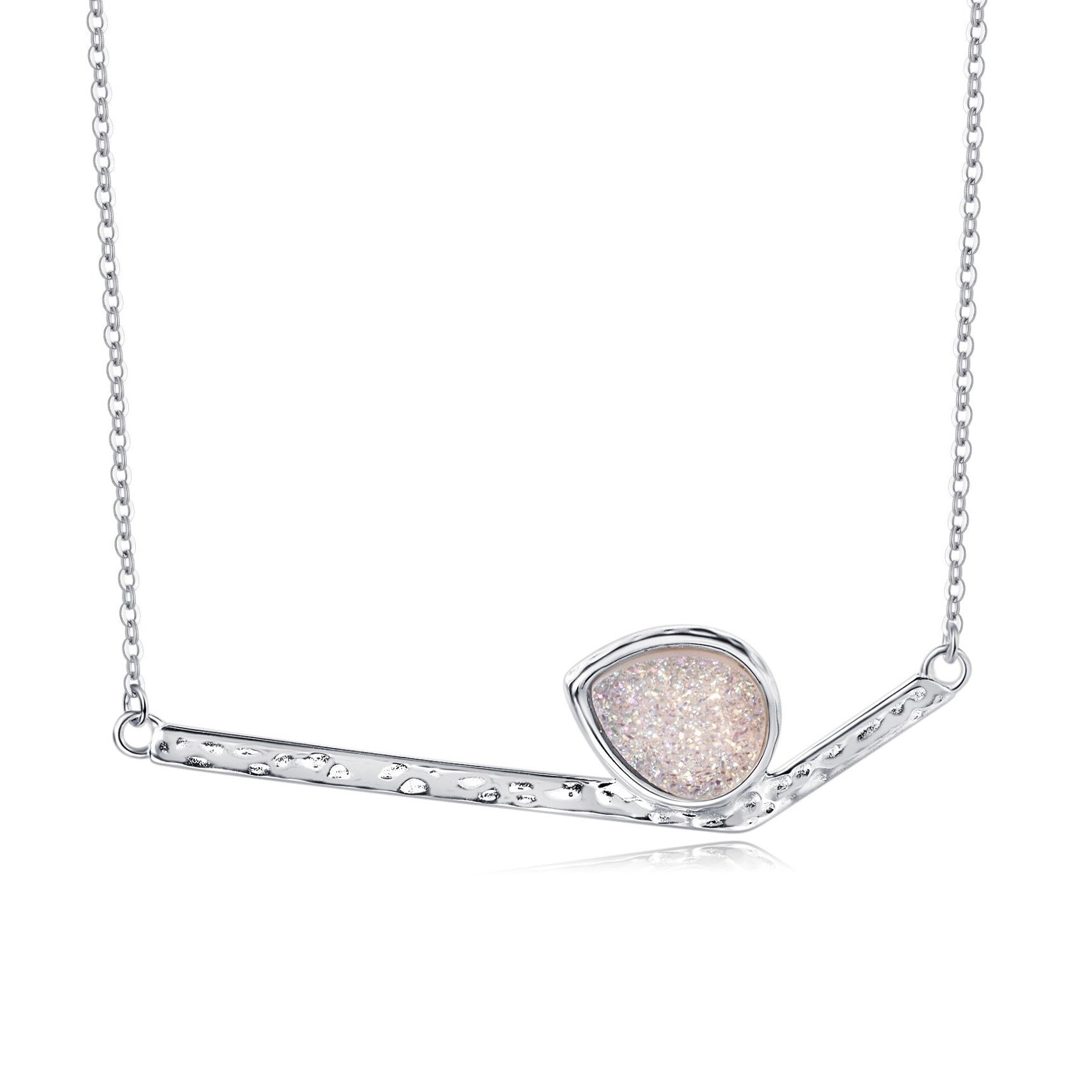 Silber Halskette, Weiße Druzy Und Sterling Gehämmerte Bar Halskette, Halskette Silber Halskette, Weiße Druzy Und Sterling Gehämmerte Bar Halskette, Halskette von HopeRomance