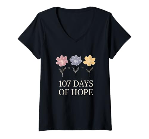 Damen 107 Days of Hope, als Hommage an Blumen T-Shirt mit V-Ausschnitt Damen 107 Days of Hope, als Hommage an Blumen T-Shirt mit V-Ausschnitt von Hopeful Hearts Flower Designs