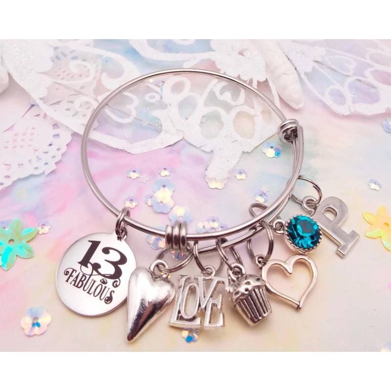 13.geburtstag Charm Armband Personalisierter Schmuck Mit Initialen Und Geburtssteinen von HopeisHipJewelry
