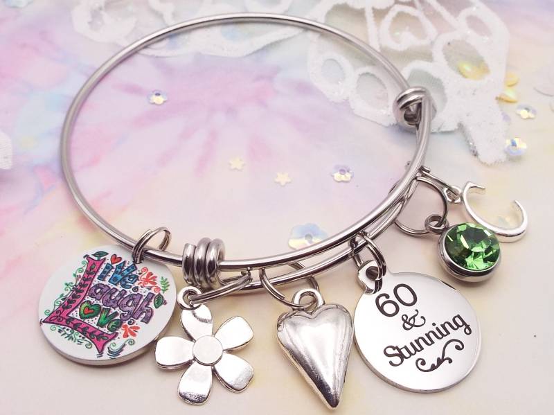 60. Geburtstag Bettelarmband Personalisierte Initiale & Geburtsstein von HopeisHipJewelry