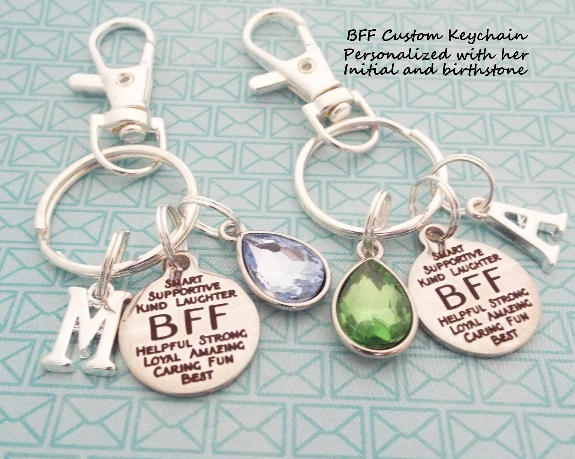 Bff Individuelle Schlüsselanhänger, Beste Freundgeschenk, Geburtstag Bestie, Personalisiertes Geschenk Für Sie, Silber Birthstone Geschenk, Erste von HopeisHipJewelry