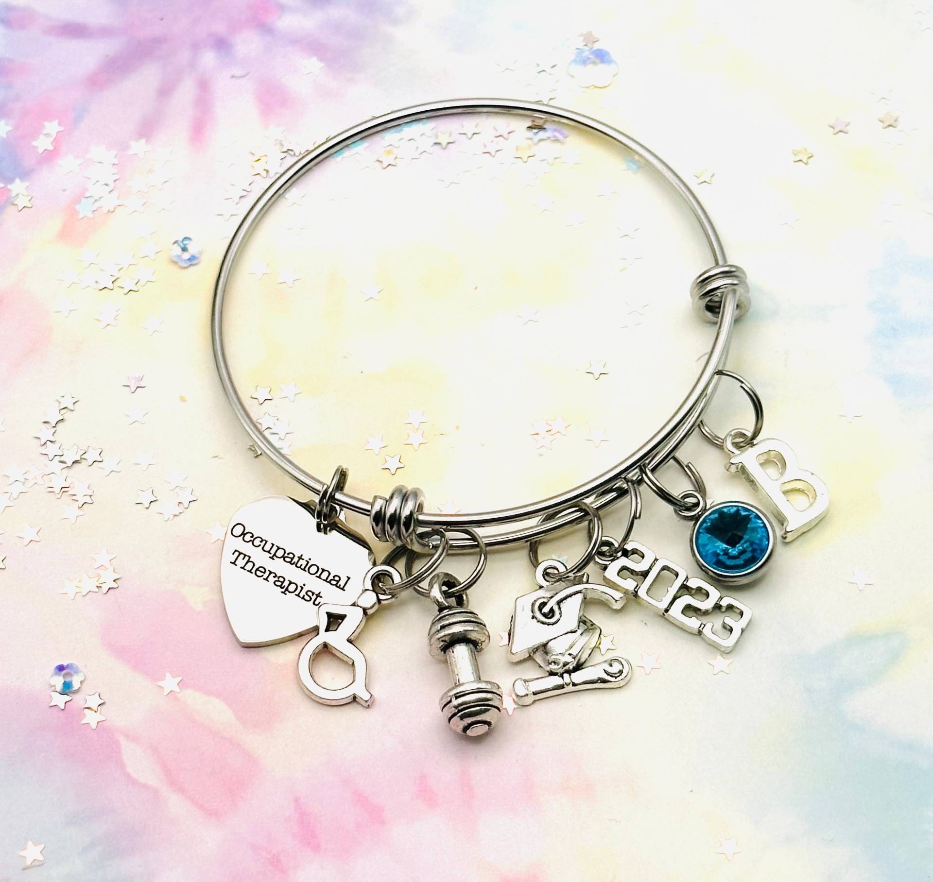 Ergotherapeut Abschlussgeschenk, Bettelarmband, Silberner Schmuck Mit Anfangs - Und Geburtsstein, Geschenkkarte Verpackt von HopeisHipJewelry